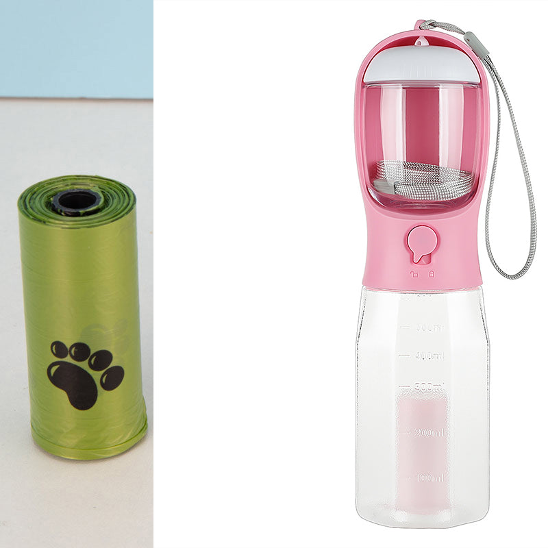 3-in-1 Portable Dog Water Bottle with Food Feeder and Portable Bag Holder