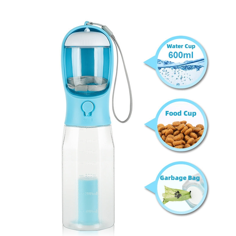 3-in-1 Portable Dog Water Bottle with Food Feeder and Portable Bag Holder